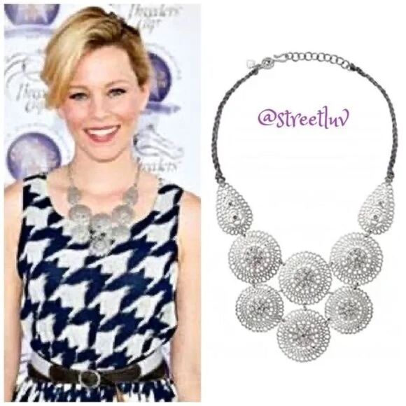 stella & dot ~ medina bib statement necklace ~ silver filigree & crystal - Picture 1 of 8